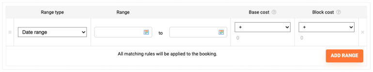 Add Booking Product Cost Add Range