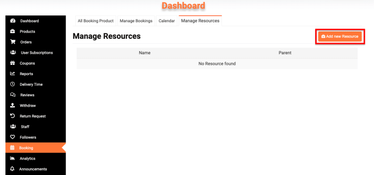 Booking Product Add New Resource Button