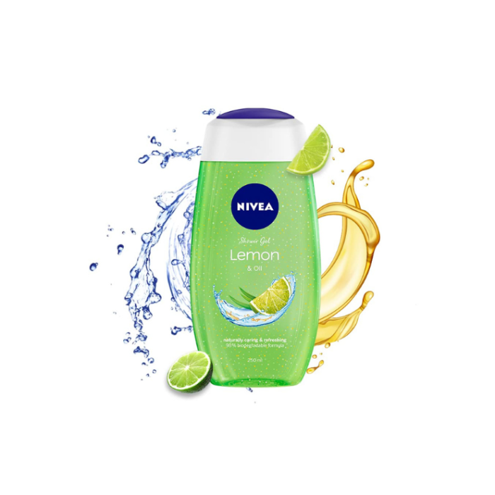 Nivea Shower Gel Fresh Lemon Oil Naturally Caring Refreshing 98 Biodegradable Formula 250Ml