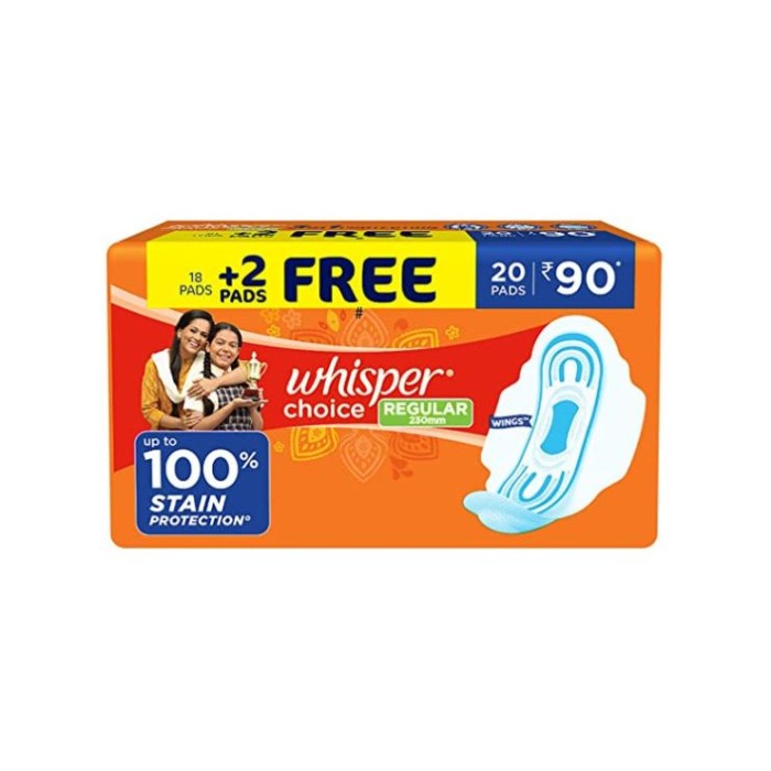 Whisper Choice Regular 230Mm Upto 100 Stain Protection 18 Pads 2Free Pads