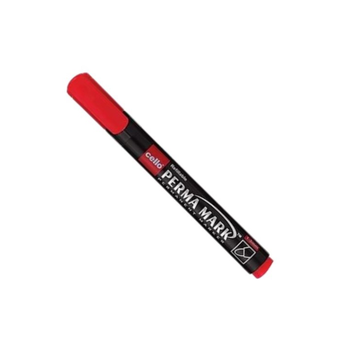 Cello Refillable Perma Mark Permanent Marker Anti Scrub On Most Of The Surfaces Red