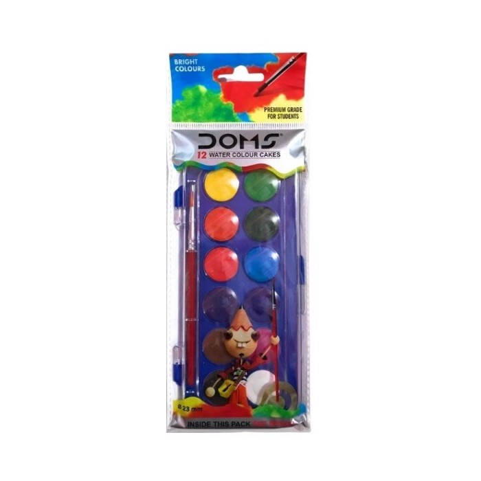 Doms Water Colour Cakes 30Mm 12 Shades Free One Brush Inside